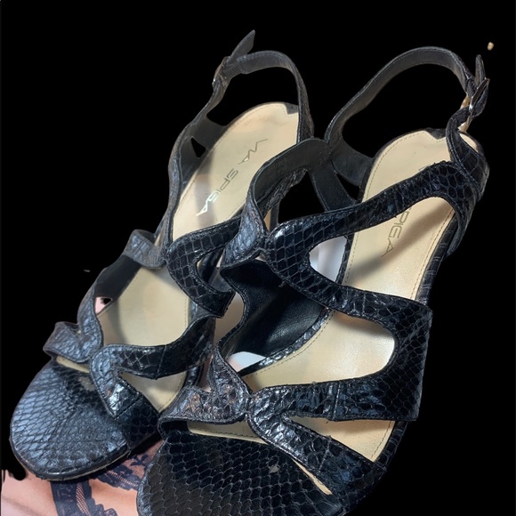 Via Spiga Shoes - Black Via Siga Snakeskin High Heel Sandals EUC Size 6.5